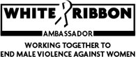 Logo: White Ribbon Ambassador - Working together to end male violence against women
